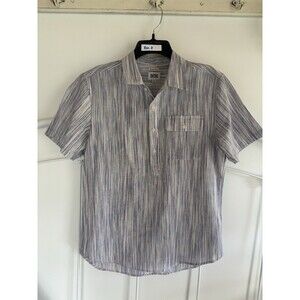 Bridge & Burn stand. Fit Men’s Half Button Vertical Stripe Medium Blue Tan $128